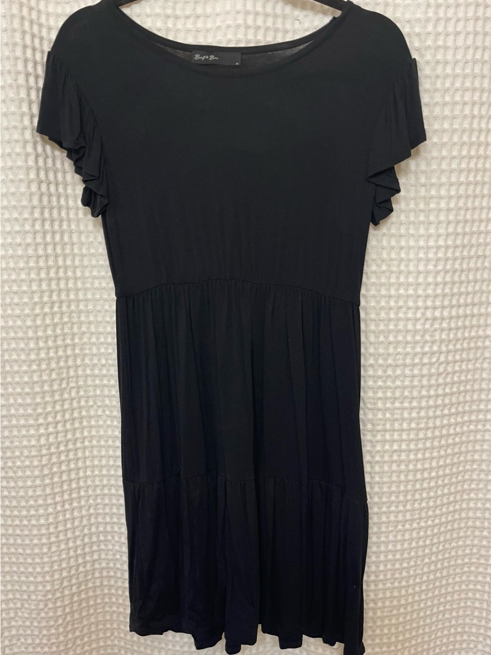 Soft Tiered Short Sleeve Black Dress